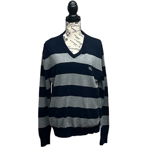 Express Mens Sweater Size M VTG Y2K V-Neck Rugby Embroidered Knit Pull Over - Picture 1 of 10